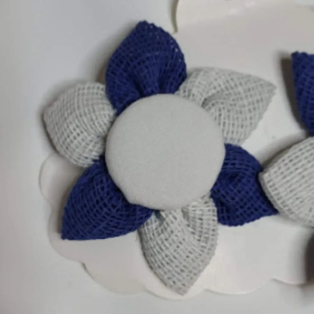 Girls Handmade Navy Blue/White Floral 2pc Hair Clip Set- Brand New